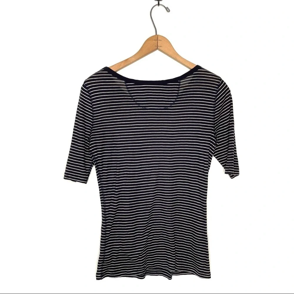 Tory Burch | Navy Blue and White Stripe Tee With Sleeve Pocket